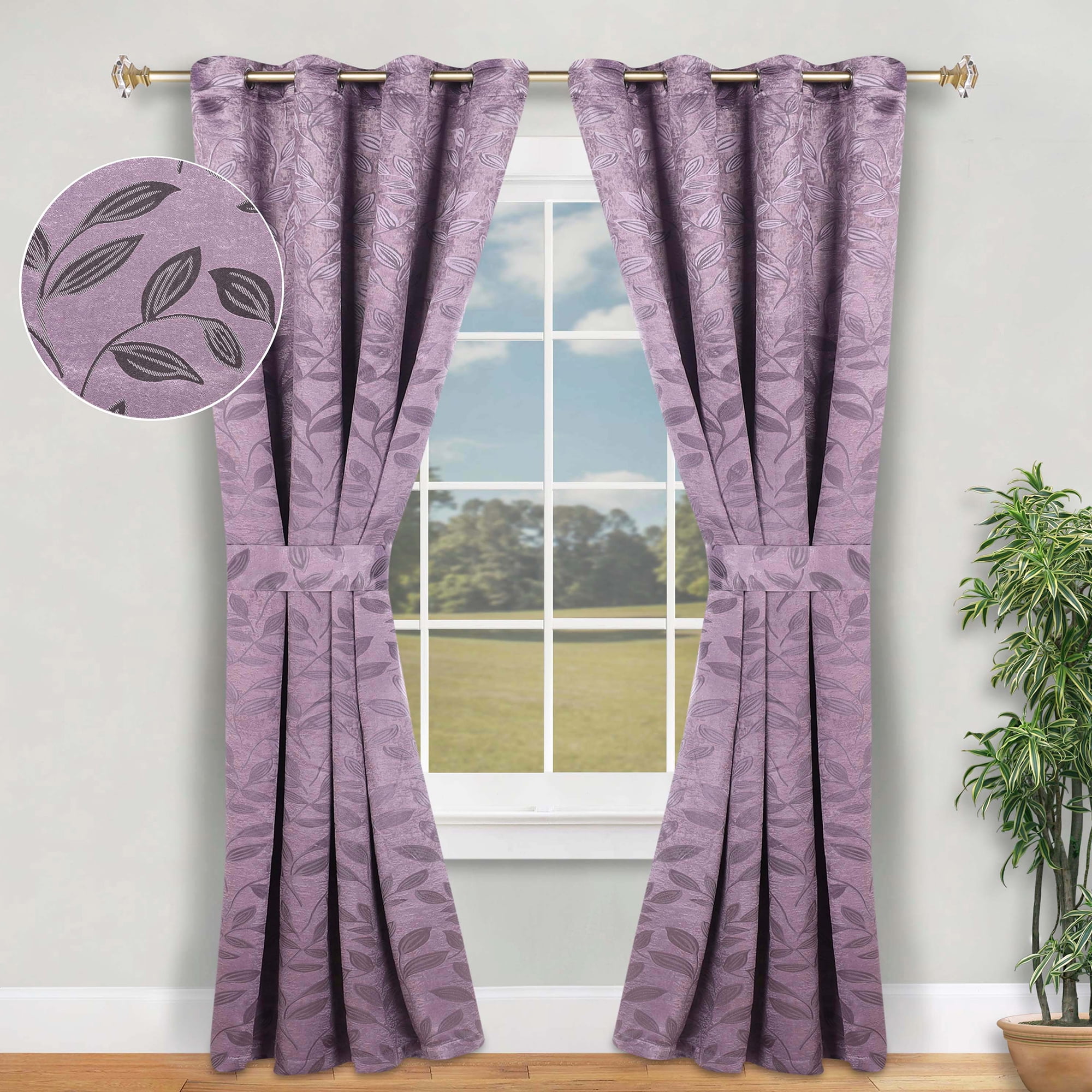 Superior Blackout Leaves Curtains Set of 2, Light Filtering Grommet Curtain Panel Set, Wisteria, 46"W x 96"L
