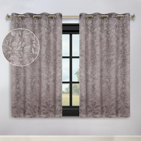 Superior Blackout Leaves Light Filtering Grommet Curtain Panel Set, 52"x63", Cappuccino-Brown