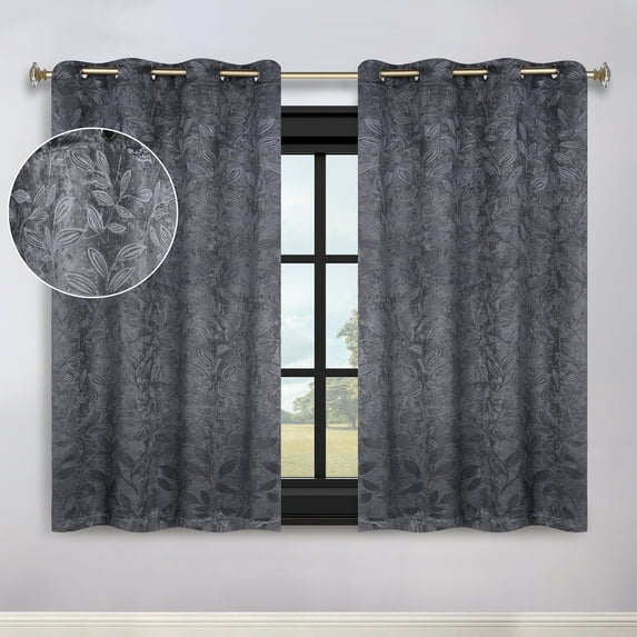 Superior Blackout Leaves Light Filtering Grommet Curtain Panel Set, 52"x63", Charcoal