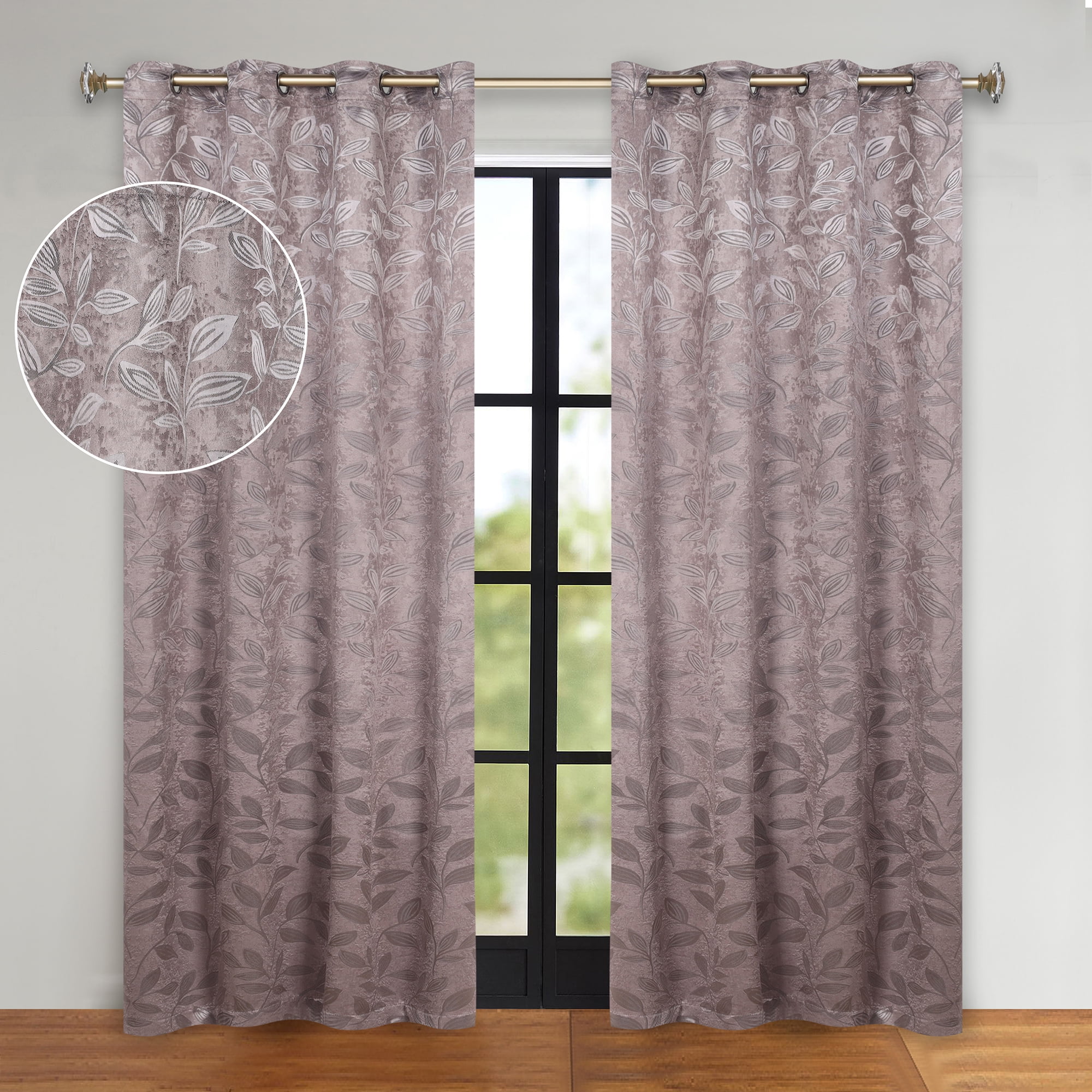 Superior Blackout Leaves Curtains Set of 2, Light Filtering Grommet Curtain Panel Set, Cappuccino-Brown, 52"W x 72"L
