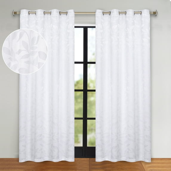 Superior Blackout Leaves Light Filtering Grommet Curtain Panel Set, 52"x96", White-White