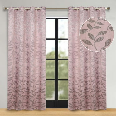 Superior Blackout Leaves Light Filtering Grommet Curtain Panel Set, 70"x84", Blush
