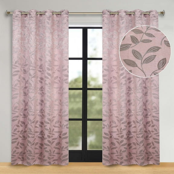 Superior Blackout Leaves Light Filtering Grommet Curtain Panel Set, 70"x84", Blush