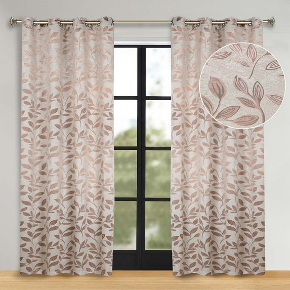 Superior Blackout Leaves Light Filtering Grommet Curtain Panel Set, 70"x84", Bronze