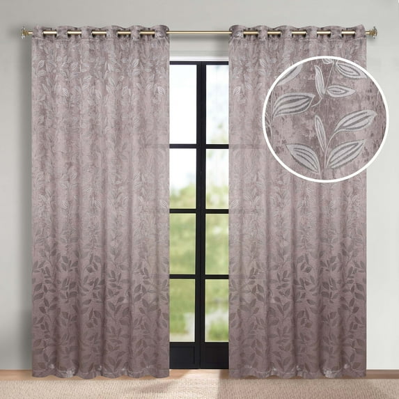 Superior Blackout Leaves Light Filtering Grommet Curtain Panel Set, 70"x84", Cappuccino-Brown