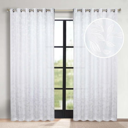 Superior Blackout Leaves Curtains Set of 2, Light Filtering Grommet Curtain Panel Set, White-White, 70"W x 84"L
