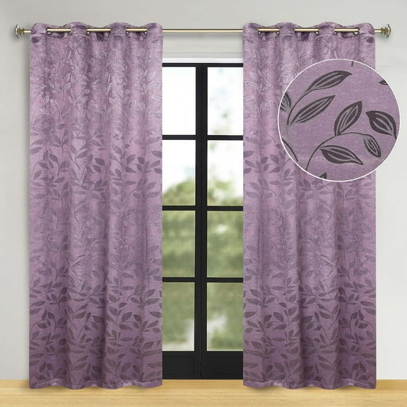 Superior Blackout Leaves Light Filtering Grommet Curtain Panel Set, 70"x84", Wisteria