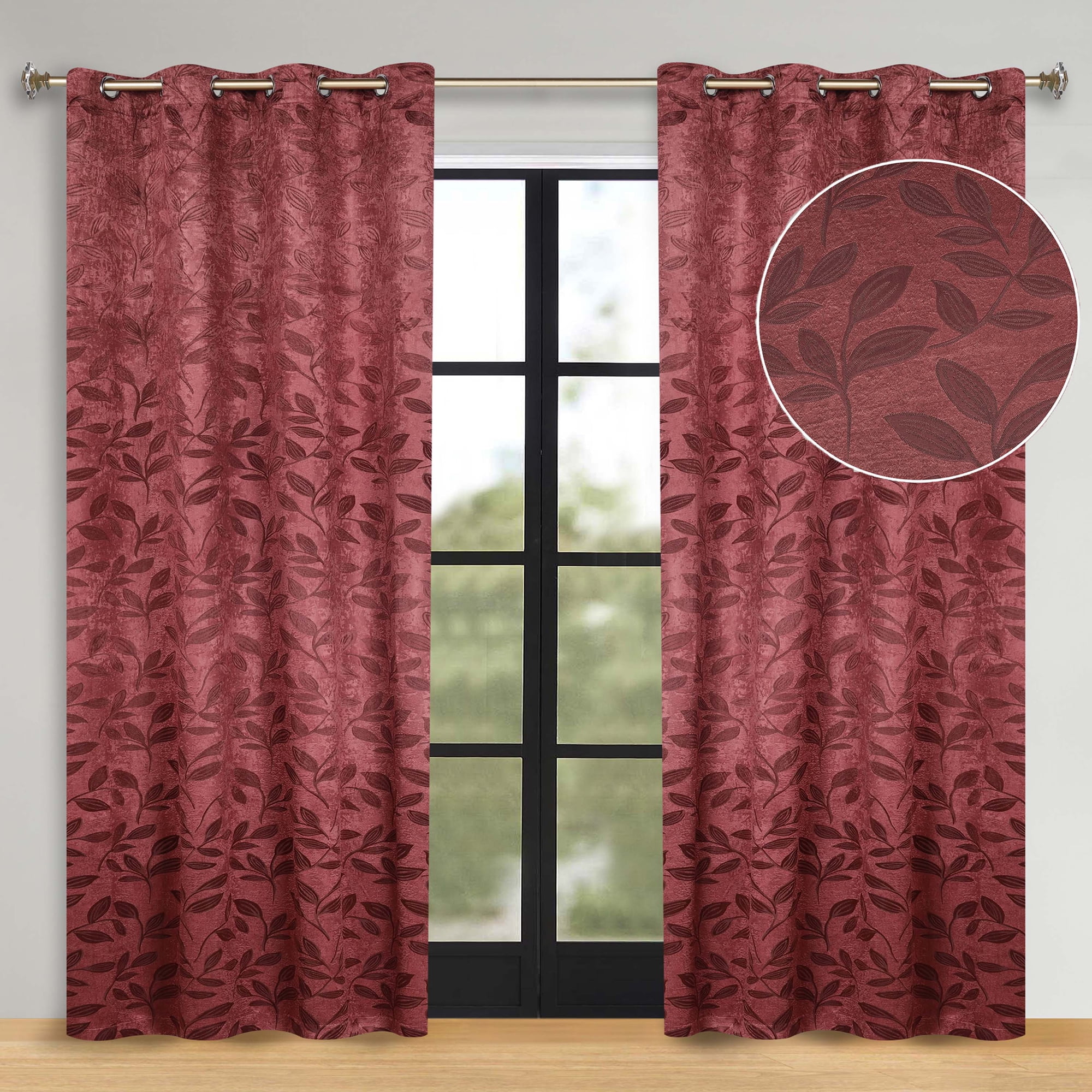 Superior Blackout Leaves Curtains Set of 2, Light Filtering Grommet Curtain Panel Set, Antique Copper, 70"W x 96"L