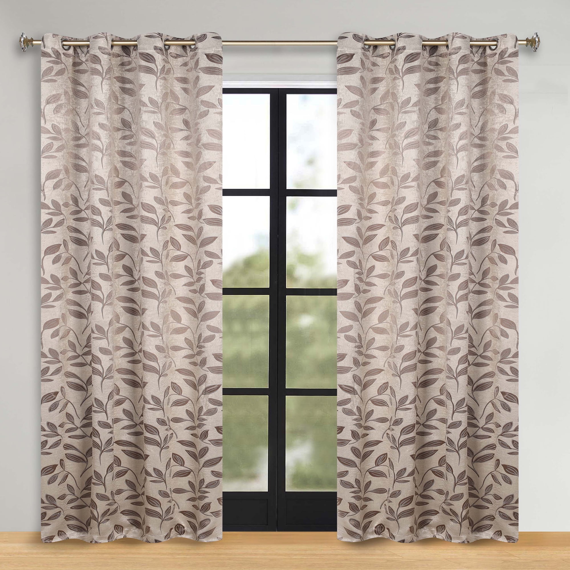 Superior Blackout Leaves Curtains Set of 2, Light Filtering Grommet Curtain Panel Set, Espresso, 70"W x 96"L