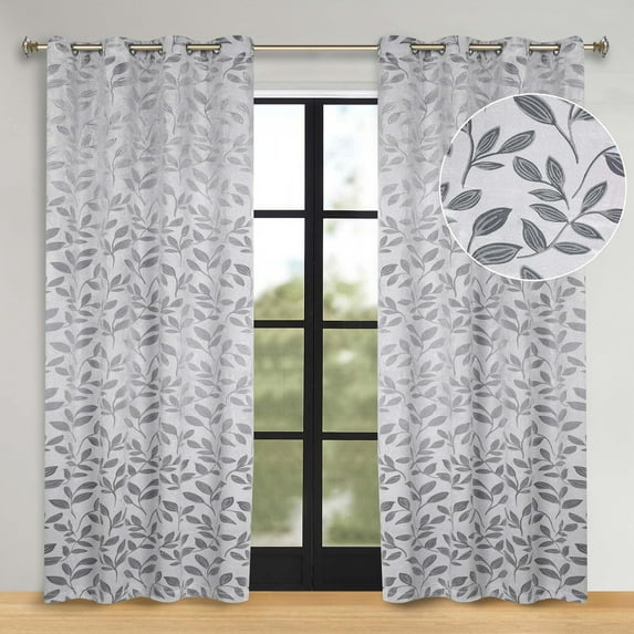 Superior Blackout Leaves Curtains Set of 2, Light Filtering Grommet Curtain Panel Set, Grey, 70"W x 96"L