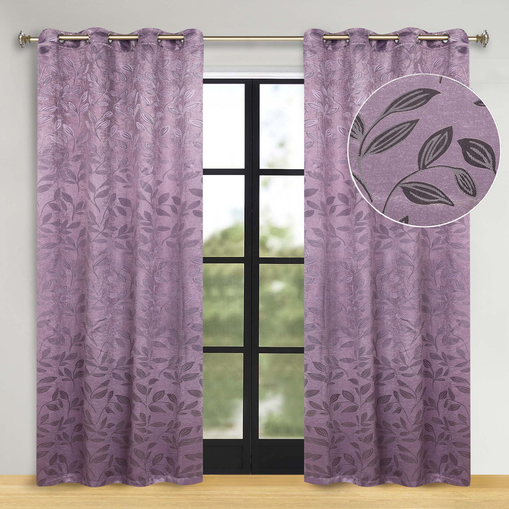 Superior Blackout Leaves Curtains Set of 2, Light Filtering Grommet Curtain Panel Set, Wisteria, 70"W x 96"L