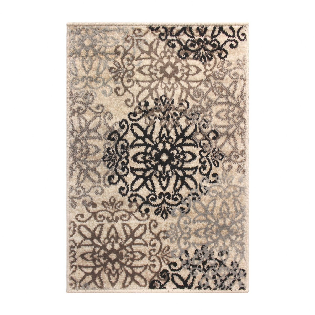 Elegant Beige Floral Medallion 2'x3' Washable Polypropylene Rug