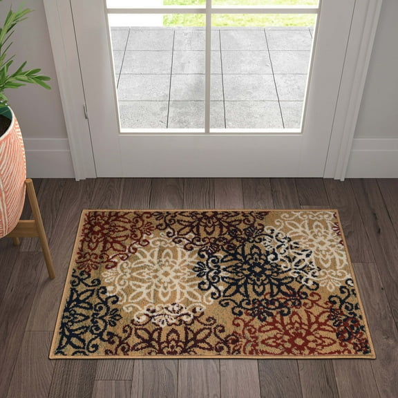 Superior Modern Floral Scroll Pet and Kid-Friendly Indoor Runner Rug, 2'x3', Gold