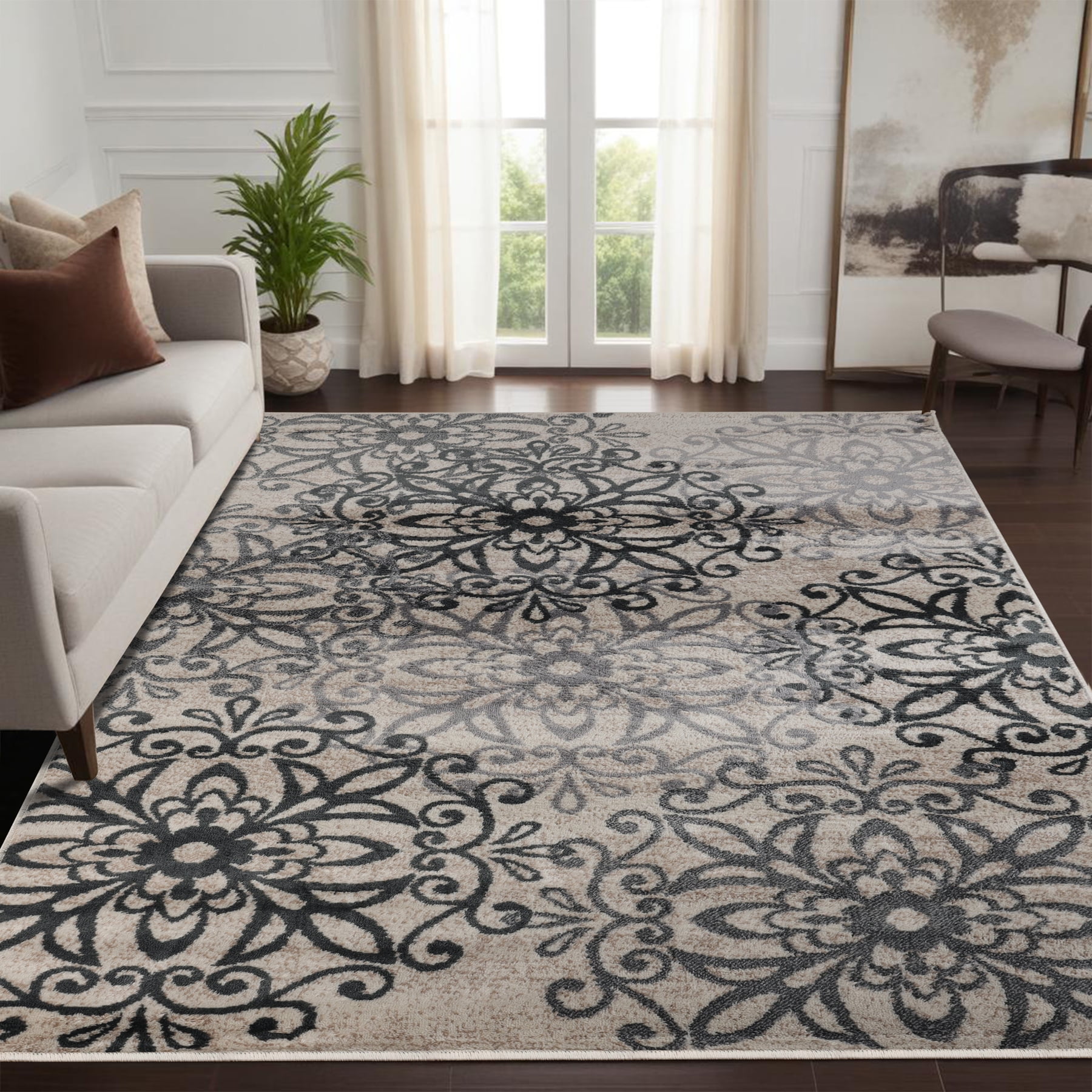Floorsense Area Rug Superior Modern Floral Scroll Pet and Kid-Friendly Indoor Area Rug, 8 ...