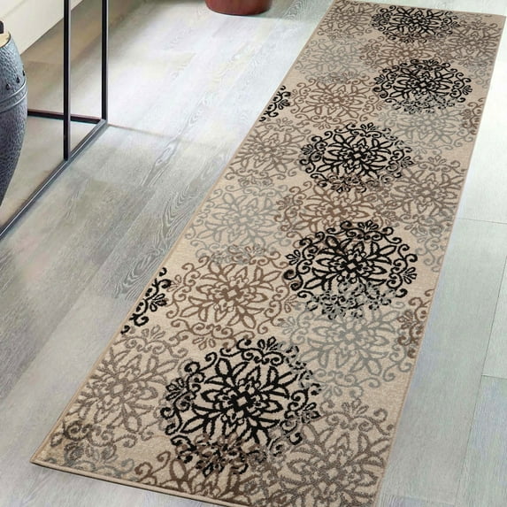 Superior Modern Floral Scroll Pet and Kid-Friendly Indoor Runner Rug, 2'7"x12', Multi-Colored
