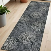 Superior Modern Floral Scroll Pet and Kid-Friendly Indoor Runner Rug, 2'7"x8', Slate