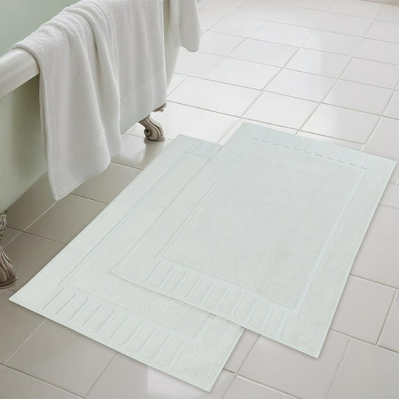 Superior Leo Cotton Geometric Border Bath Mat, 22" x 35", Set of 2, Aqua Marine