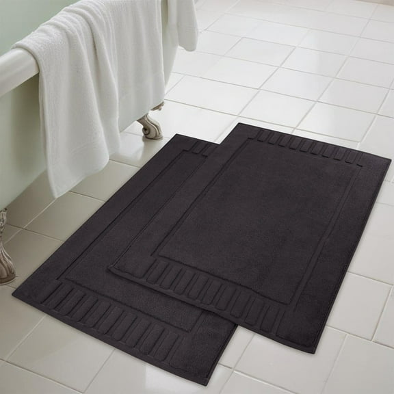 Superior Leo Cotton Geometric Border Bath Mat, 22" x 35", Set of 2, Black