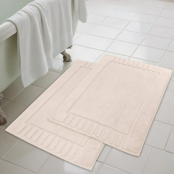 Superior Leo Cotton Geometric Border Bath Mat, 22" x 35", Set of 2, Copper