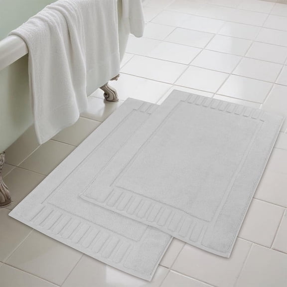 Superior Leo Cotton Geometric Border Bath Mat, 22" x 35", Set of 2, Ivory