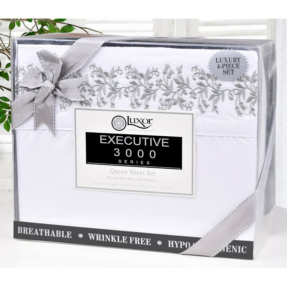 Superior Light Weight and Super Soft Brushed Microfiber, Wrinkle Resistant Sheet Set with Floral Lace Embroidery