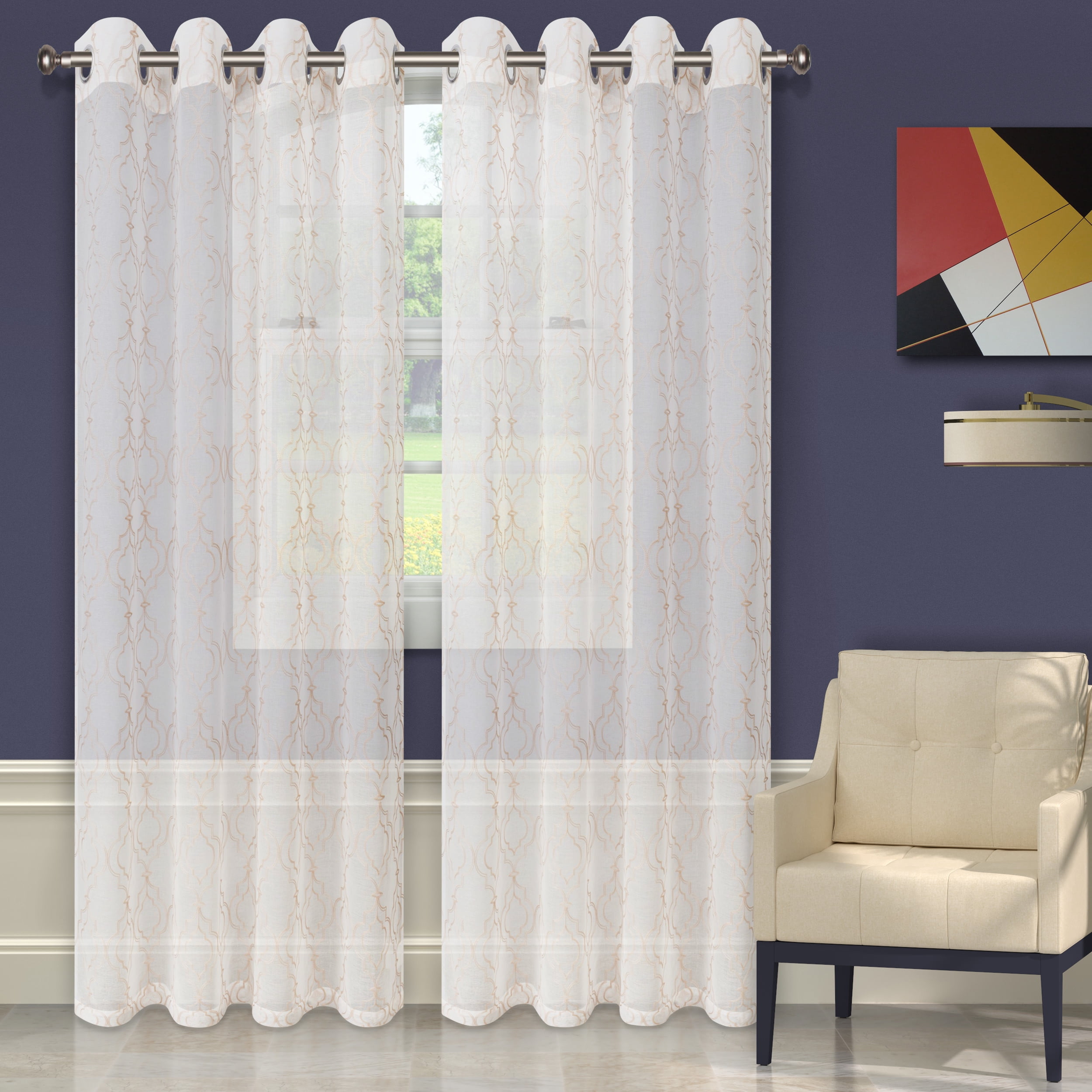 Superior Lightweight Imperial Trellis Sheer Curtain Panels (2) - Champagne