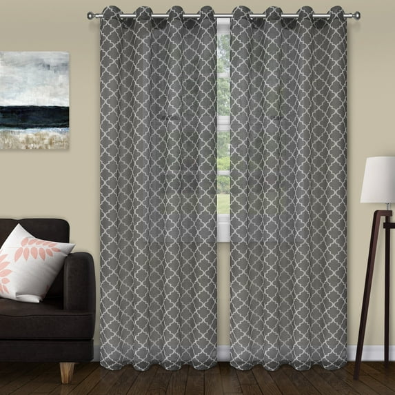 Superior Lightweight Trellis Sheer Curtain Panel Set of 2, 52" x 96", Black