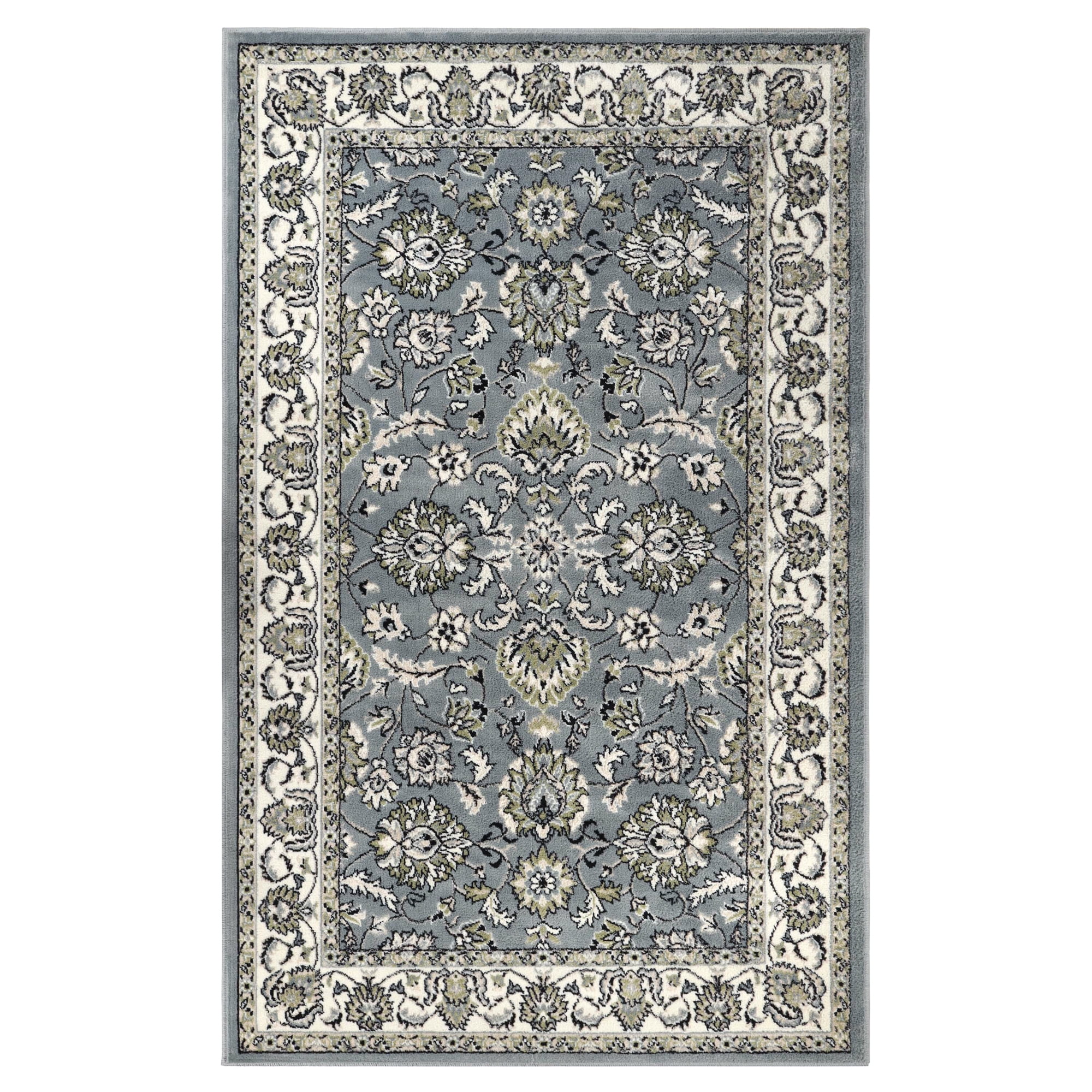 Elegant Cream Floral Medallion Synthetic Area Rug, 5' x 8'