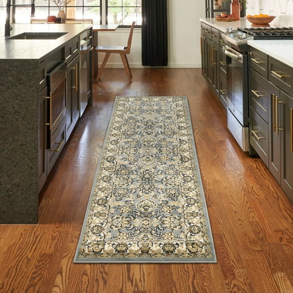 Superior Lille Traditional Floral Indoor Runner Rug, Grey, 2' 7" x 8'