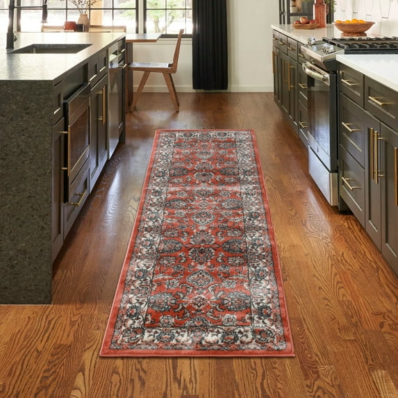 Superior Lille Traditional Floral Indoor Runner Rug, Salmon, 2' 7" x 10'