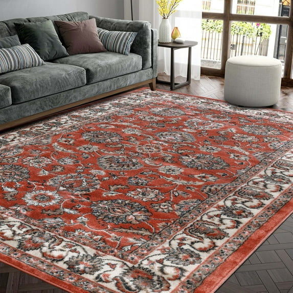 Superior Lille Traditional Floral Indoor Runner Rug, Salmon, 4' x 6'