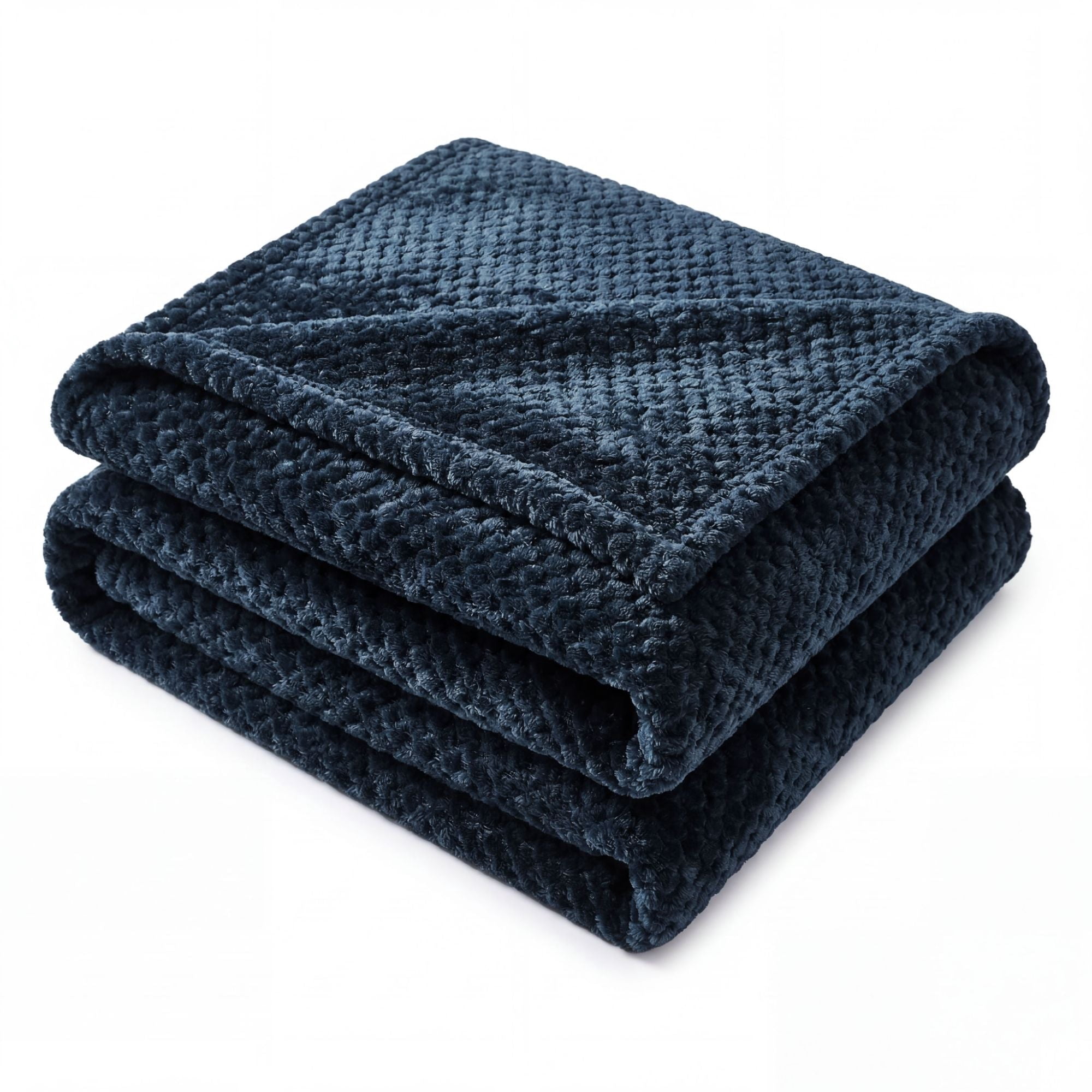 Superior Lily Pebbled Fluffy Fleece Blanket, King Size, Navy Blue
