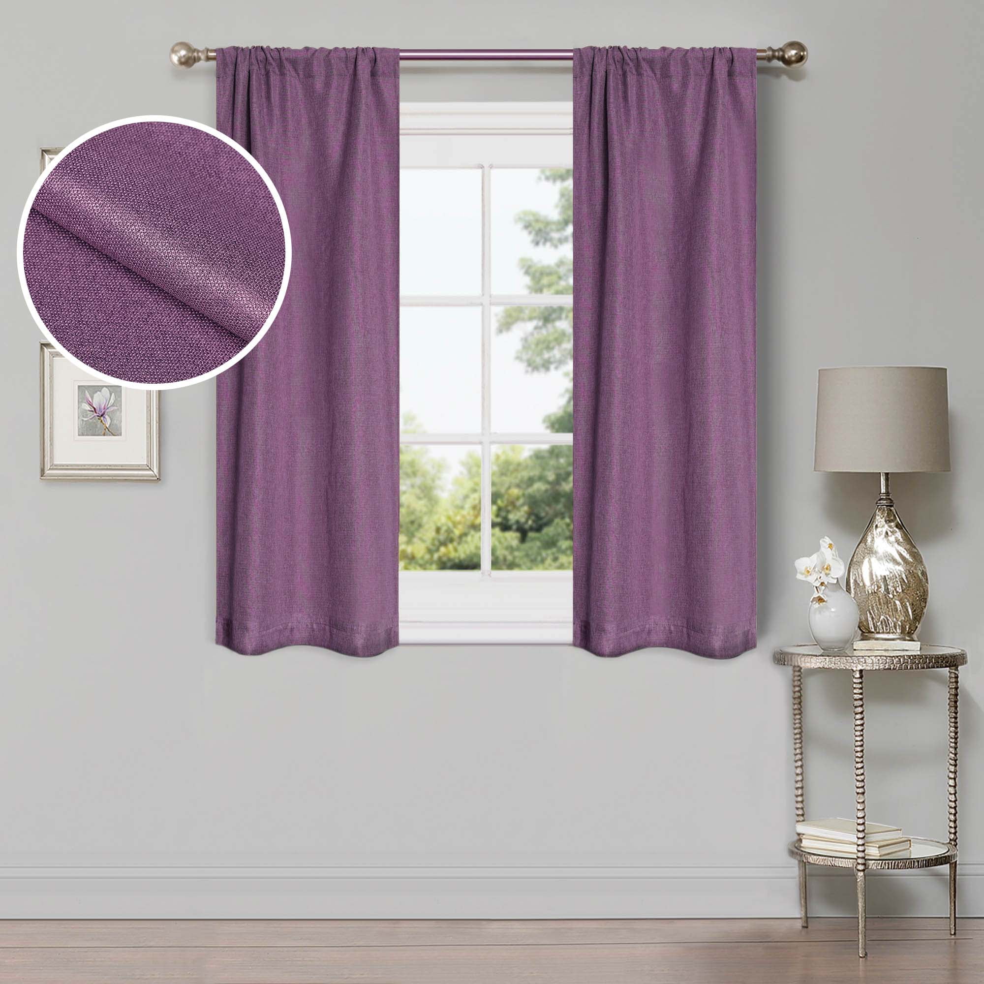 Wisteria Linen Blackout Rod Pocket Curtains, 26" x 63", Set of 2