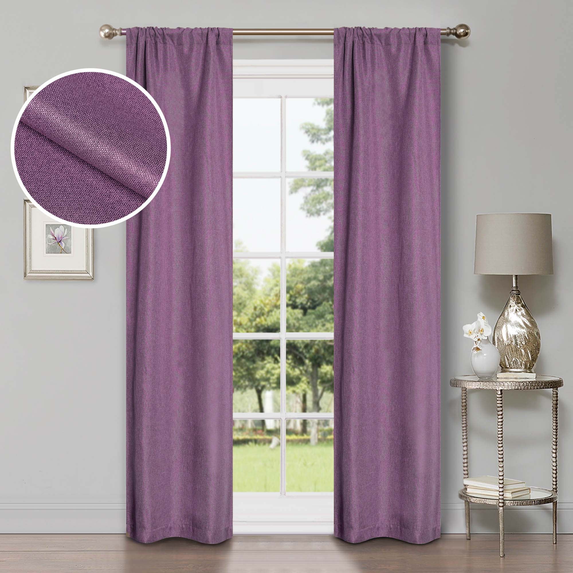 Wisteria Linen Blackout Rod Pocket Window Panels, 26" x 84"