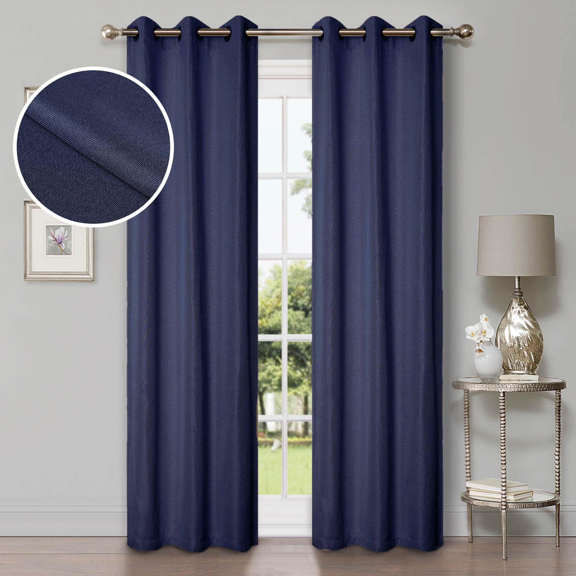 Navy Blue Linen-Inspired Blackout Window Panel Set, 42" x 96"
