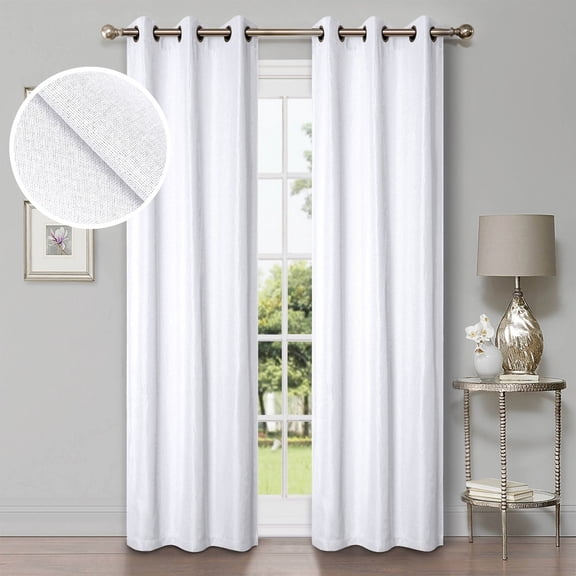 Superior Linen Blackout Curtains Set of 2, Grommet Header Curtain Panel Pair, Snow White, 42"W x 108"L