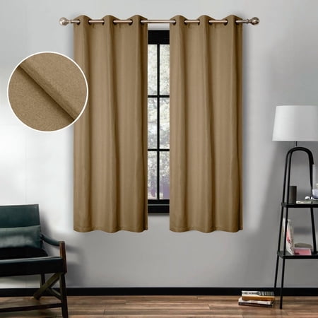 Superior Linen Blackout Curtains Set of 2, Grommet Header Curtain Panel Pair, Acorn, 42"W x 63"L