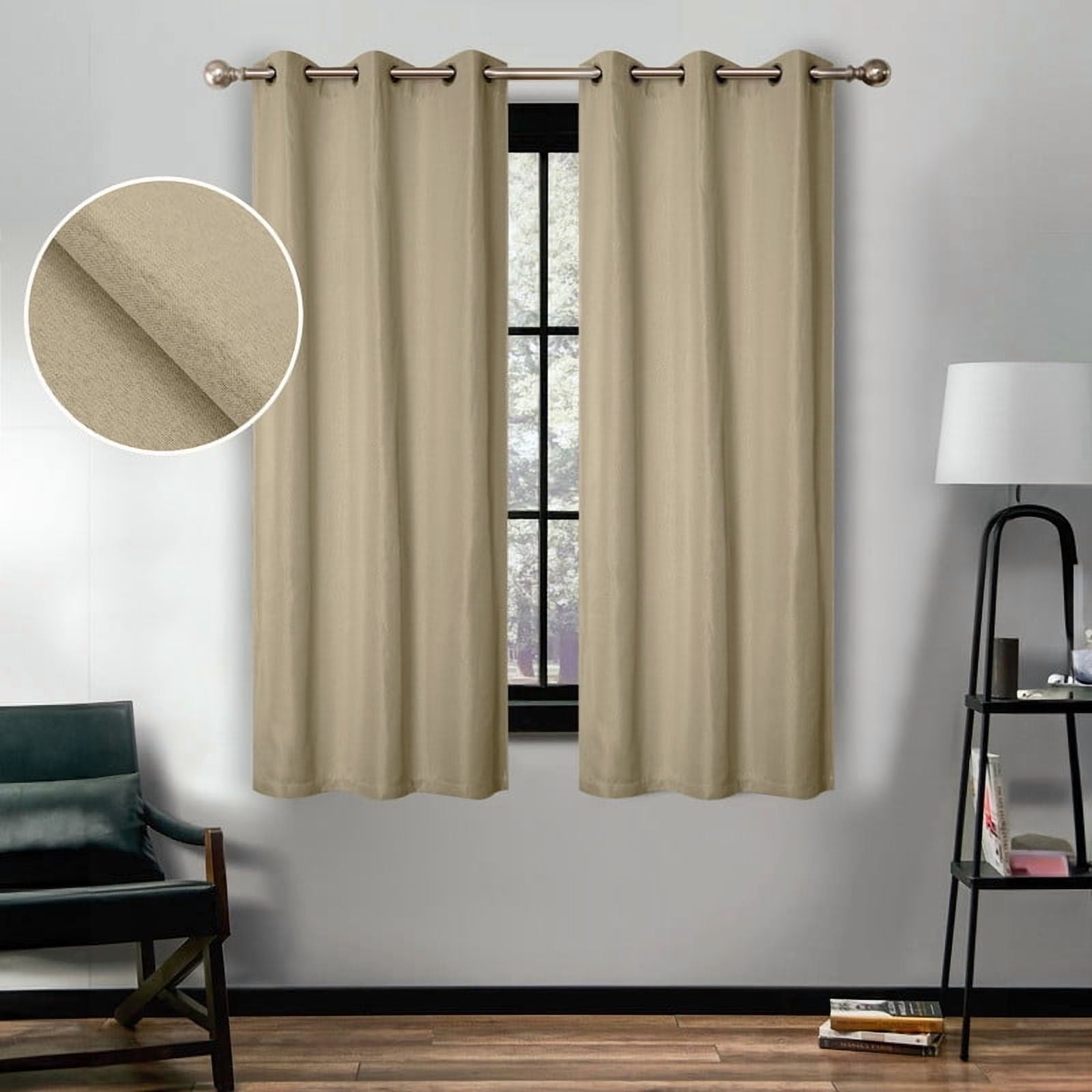 Superior Linen Blackout Curtains Set of 2, Grommet Header Curtain Panel Pair, Frosted Almond, 42"W x 63"L