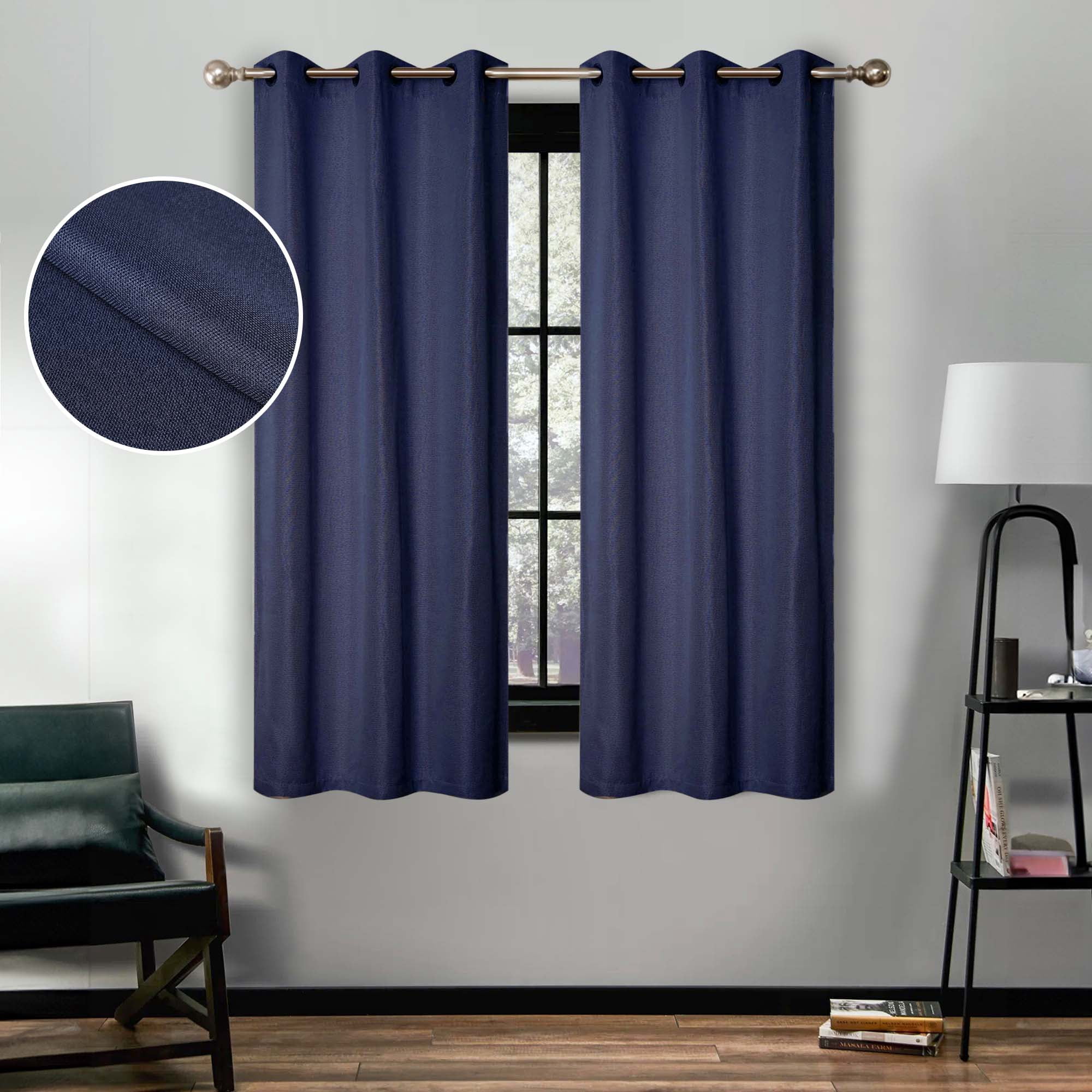 Superior Linen Blackout Curtains Set of 2, Grommet Header Curtain Panel Pair, Navy Blue, 42"W x 63"L