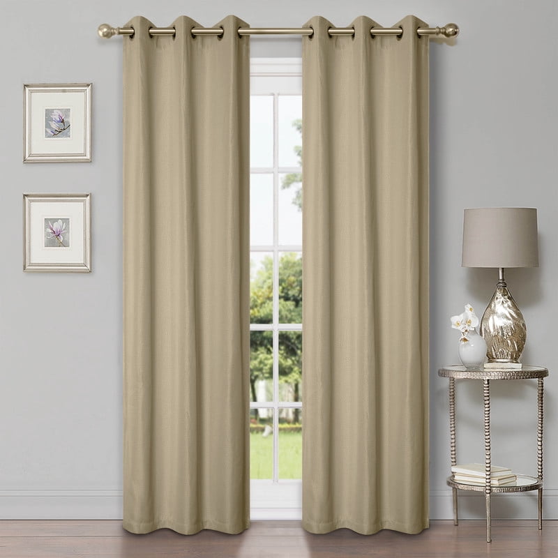 Superior Linen Blackout Curtains Set of 2, Grommet Header Curtain Panel Pair, Frosted Almond, 42"W x 84"L