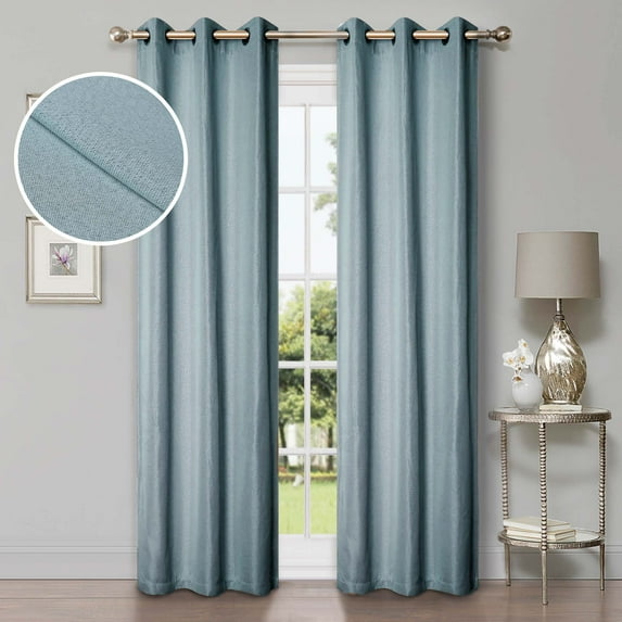 Superior Linen Blackout Curtains Set of 2, Grommet Header Curtain Panel Pair, Teal, 42"W x 84"L