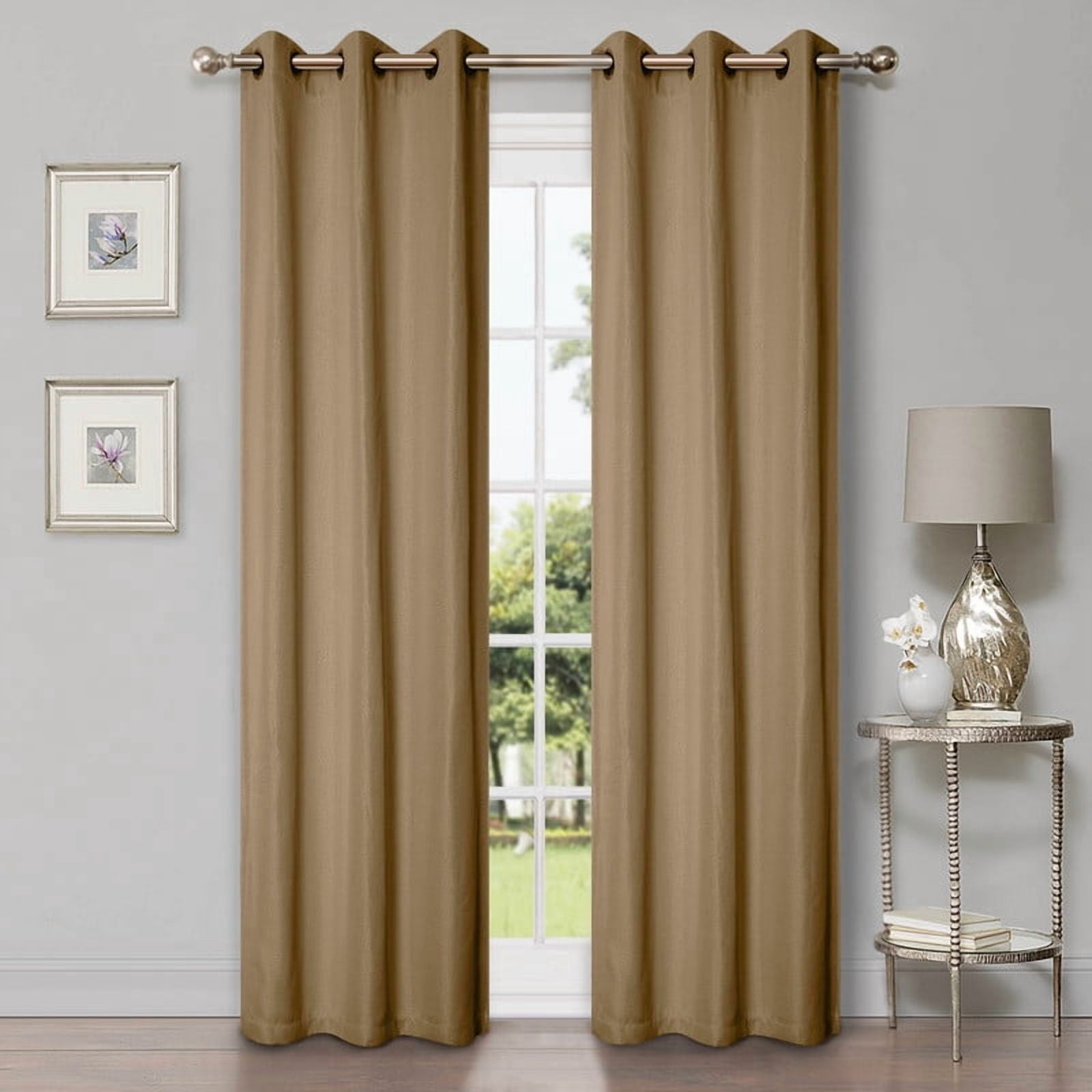 Superior Linen Blackout Curtains Set of 2, Grommet Header Curtain Panel Pair, Acorn, 42"W x 96"L