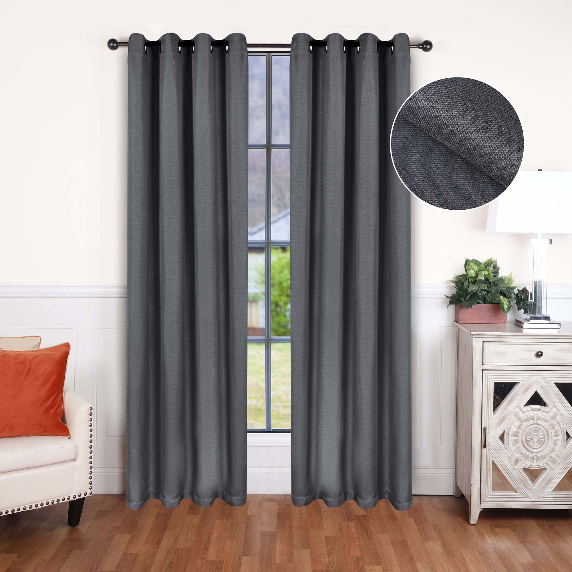 Superior Linen Blackout Curtains Set of 2, Grommet Header Curtain Panel Pair, Charcoal, 52"W x 108"L