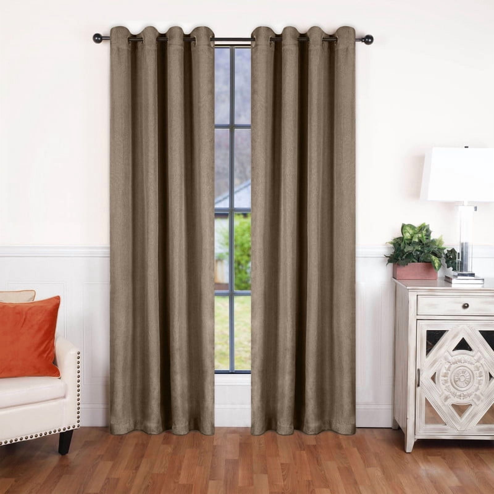 Superior Linen Blackout Curtains Set of 2, Grommet Header Curtain Panel Pair, Coriander, 52"W x 108"L