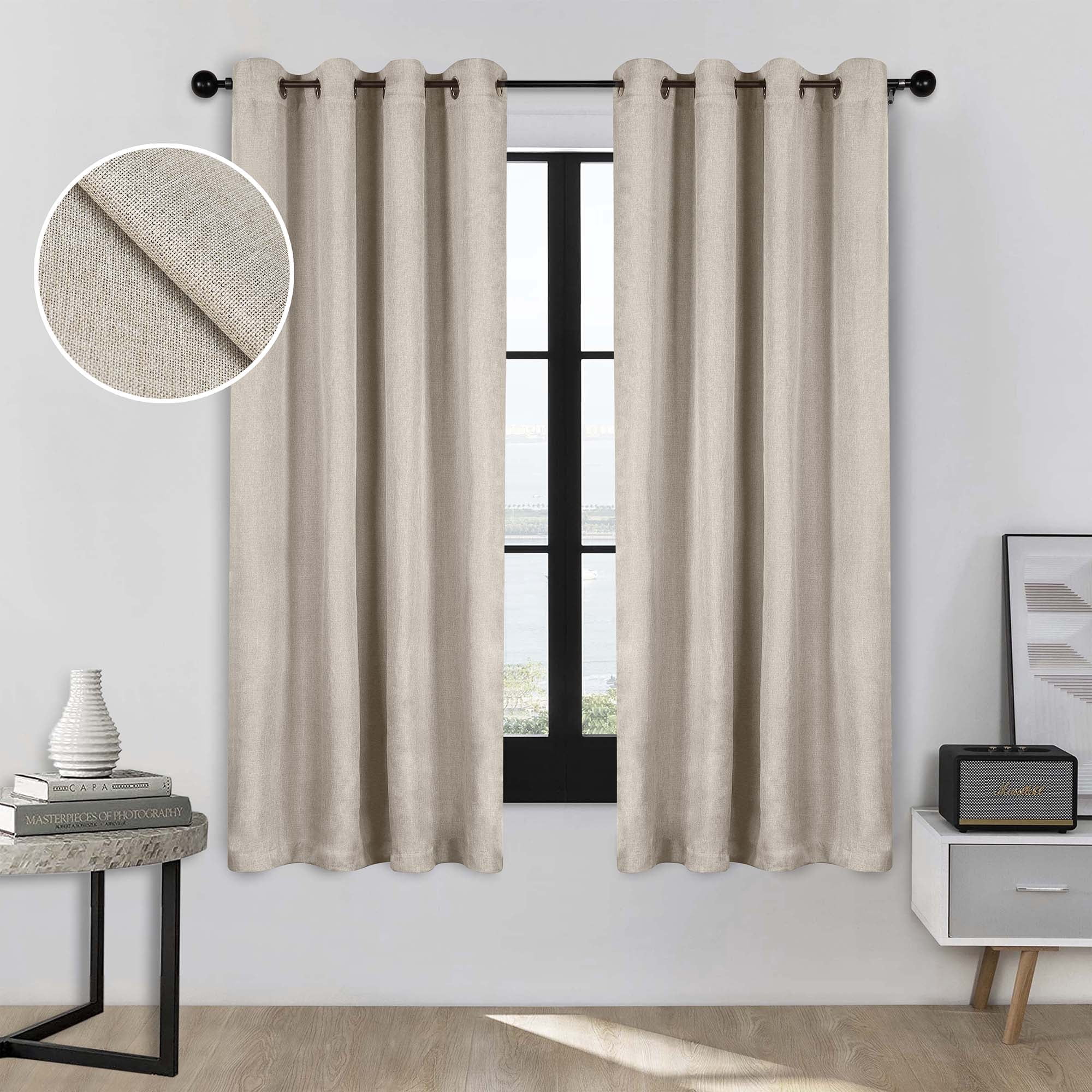 Superior Linen Blackout Curtains Set of 2, Grommet Header Curtain Panel Pair, Ivory, 52"W x 63"L