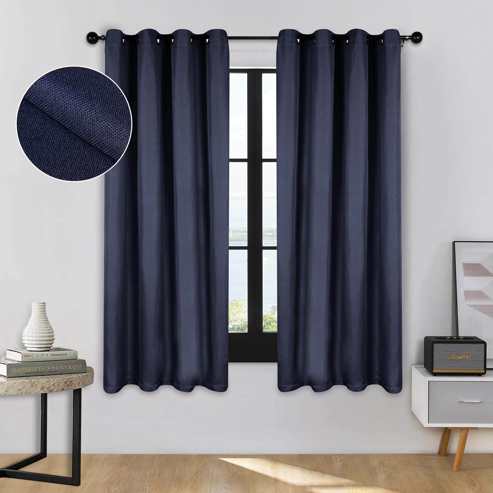 Superior Linen Blackout Curtains Set of 2, Grommet Header Curtain Panel Pair, Navy Blue, 52"W x 63"L
