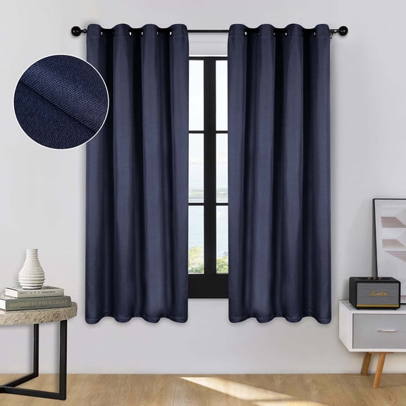 Superior Linen Blackout Curtains Set of 2, Grommet Header Curtain Panel Pair, Navy Blue, 52"W x 63"L