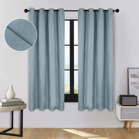 Superior Linen Blackout Curtains Set of 2, Grommet Header Curtain Panel Pair, Teal, 52"W x 63"L