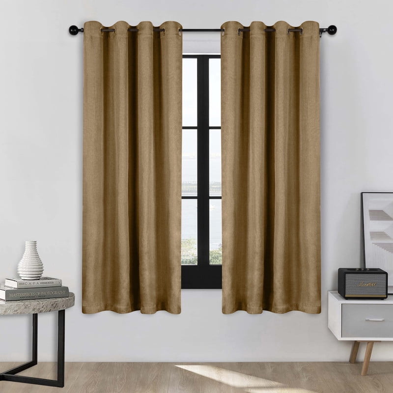 Superior Linen Blackout Curtains Set of 2, Grommet Header Curtain Panel Pair, Acorn, 52"W x 72"L
