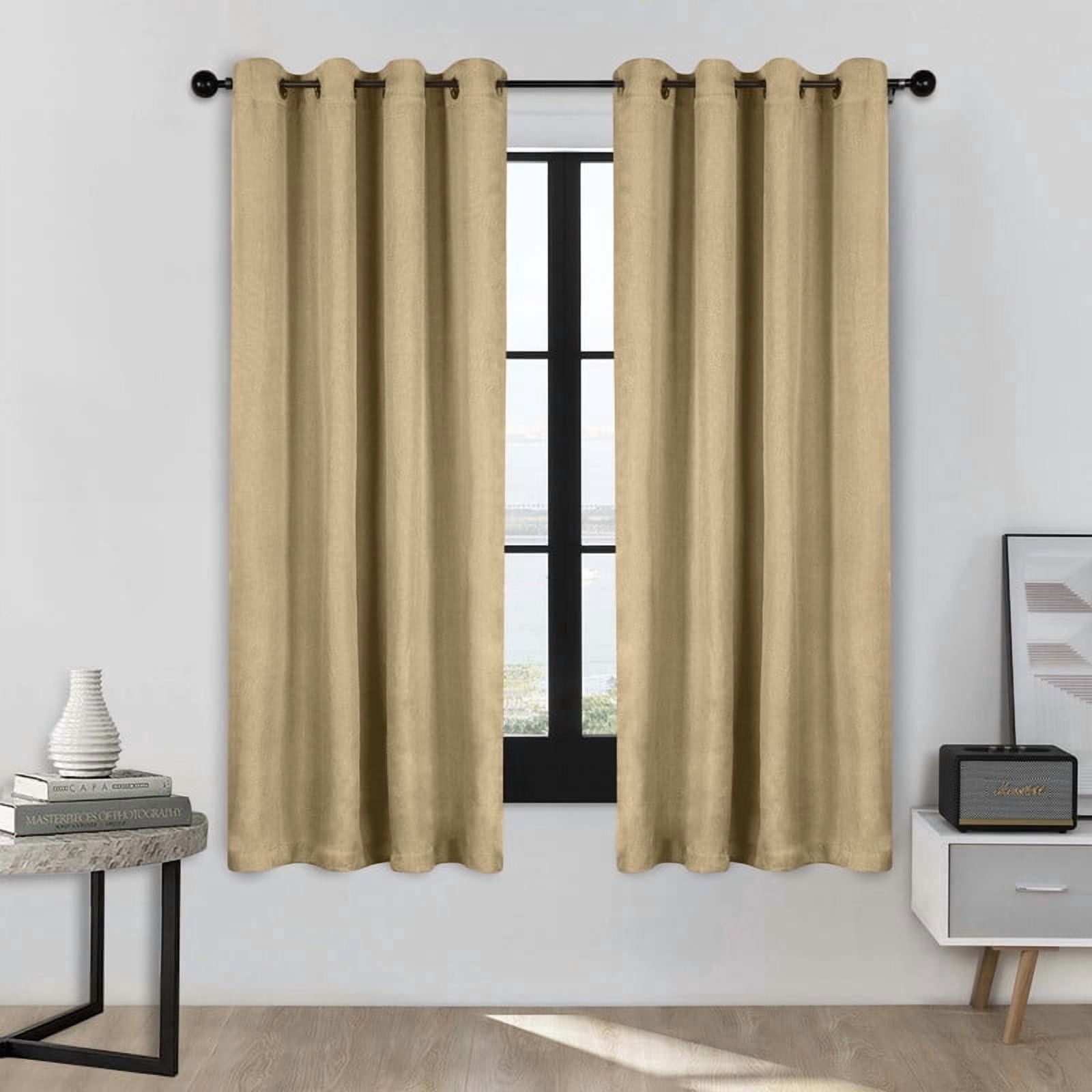 Superior Linen Blackout Curtains Set of 2, Grommet Header Curtain Panel Pair, Ivory, 52"W x 72"L
